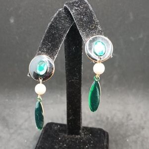 Elegant Green and White Dangle Earrings